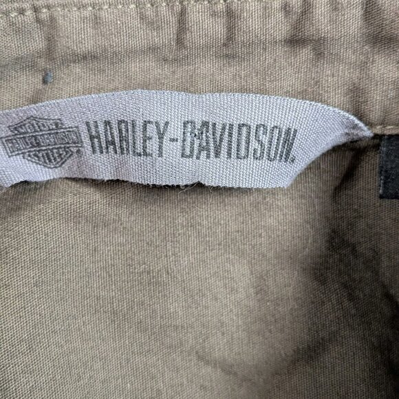 Harley Davidson Motorcycle Military Green Long Sleeve Button Up Shirt Mens XL - Picture 4 of 6